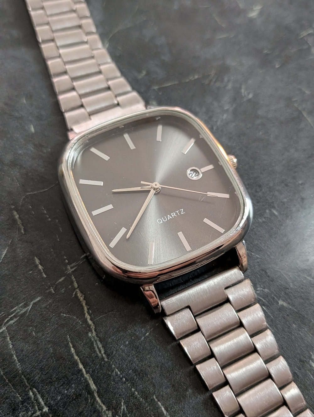 Men's Black Quartz Square Watch with Metal Bracelet Tank Watch Montre